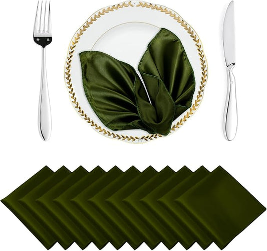 MDS® Pack of 50 Satin Napkins 12 x 12 Inch, Soft Silky Reusable Cloth Dinner Table Napkins for Wedding Décor, Reception, Birthday, Parties, Banquets, Catering, Restaurants & Hotel - Olive Green by MDS