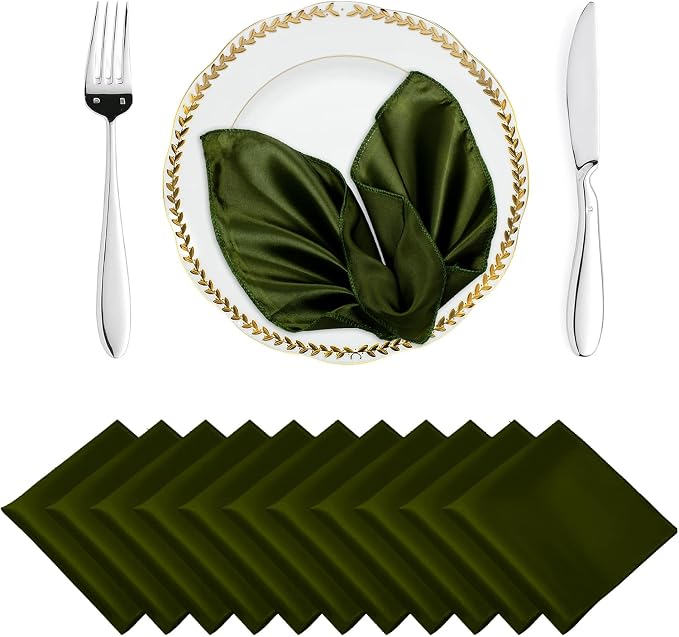 MDS® Pack of 200 Satin Napkins 12 x 12 Inch, Soft Silky Reusable Cloth Dinner Table Napkins for Wedding Décor, Reception, Birthday, Parties, Banquets, Catering, Restaurants & Hotel - Olive Green by MDS