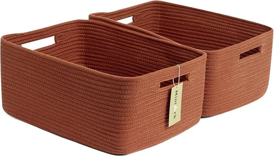 MiniArk Large Storage Baskets for Shelves, 17 x 13 x 7.5” Closet Organizers Bins for Clothes Blanket Towels, Baby Nursery, Toy Baskets Box, Woven Rope Baskets, 2 Packs Oxide Red by MiniArkStorageBasketsHome