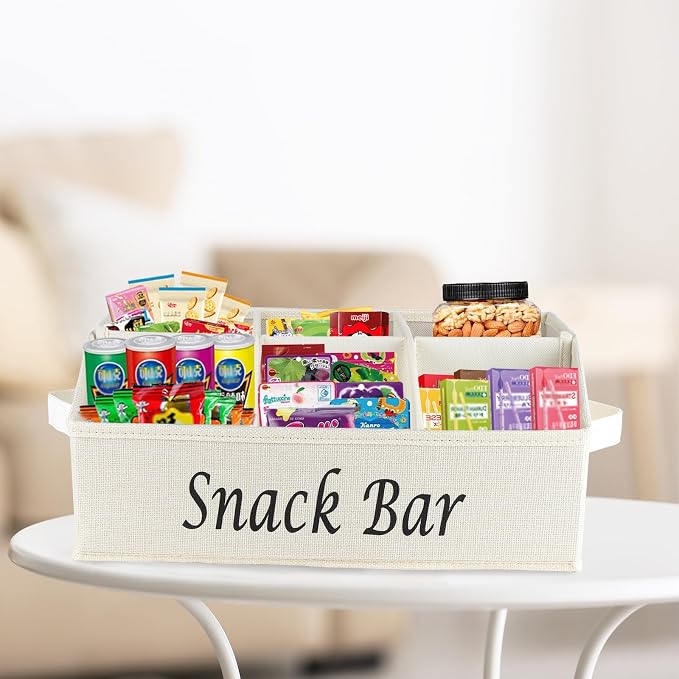 Snack Organizer for Countertop, 2 Pack Fabric Snack Container with Handles, 6 Compartment Snack Box Container Snack Basket, Snack Bar Station Decor, Kitchen Pantry Organizer and Storage - Image 4