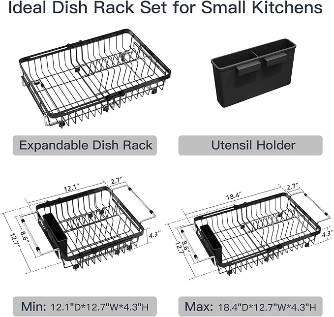 Dish Drying Rack Over The Sink with Utensil Holder | Expandable Stainless Steel Dish Drainer for Small Kitchen, Apartment, RV, Counter Space Saving, Perfect Fit, Rustproof - Image 9