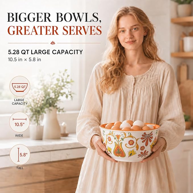TP Melamine Mixing Bowl Set with Lids, Salad Bowl Set of 3, Aztec Bloom | Nesting Design,Break-resistant,Pasta & Salad Prep, Baking Prep, Space-saving Storage, Freezer Safe, Dishwasher Safe - Image 2