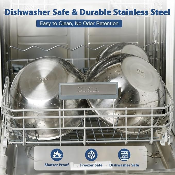 3 Piece Stainless Steel Mixing Bowls Set, 7.8/10/13.1 QT | Extra Large Stainless Steel Mixing Bowls Set, 7.8/10/13.1 QT, Nesting Metal Bowls with Flat Base for Baking, Dough & Catering - Image 7