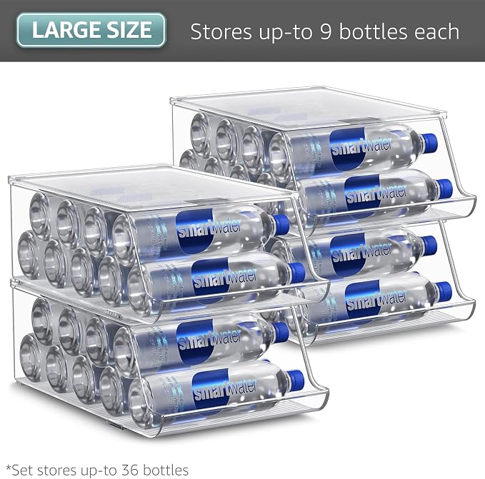 Sorbus Water Bottle Organizer for Fridge with Lid – Holds 9 Bottles – Stackable Drink Organizer for Refrigerator, Pantry, or Countertop – Clear BPA-Free Plastic Bottle Storage Holder (4 Pack) - Image 7