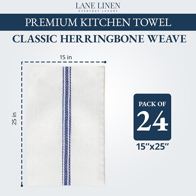 LANE LINEN Kitchen Towel Set - 24 Pack 100% Natural Cotton Absorbent Dish Towels for Kitchen, Reusable Wash Cloths, Machine Washable Hand Cloth, 14"x25", Soft & Durable - Blue Stripe - Image 2
