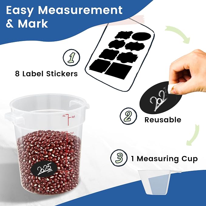 4 Pack 4QT Round Food Storage Containers with Lids | NSF, BPA-free PP containers with scale, label and measuring cup, stackable for prep, storage, freezer. Dishwasher safe - Image 6