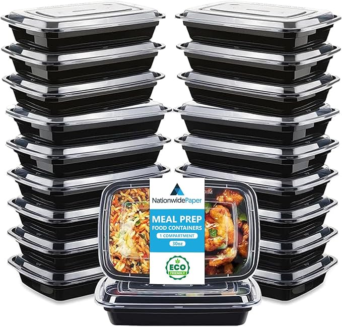 50 Pcs- 30oz Meal Prep Containers Reusable 1 Compartment Food Storage Containers with Airtight Lids, BPA Free, Stackable by Nationwide+Paper