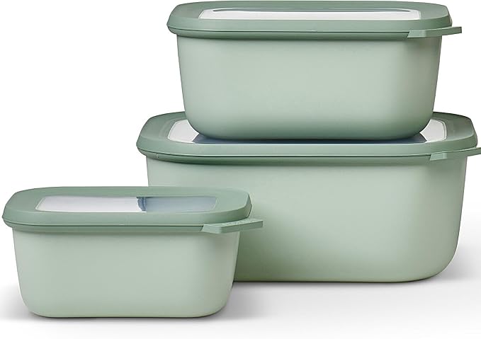Mepal – Multi Bowl Cirqula 3-Piece Set – Food Storage Container with Lid - Suitable as Airtight Storage Box for Fridge & Freezer, Microwave Container & Servable Dish - 750, 1500, 3000ml - Nordic sage by MEPAL