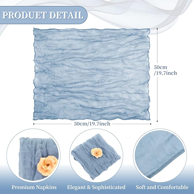 fani 60 Pack Gauze Cheesecloth Napkins, 20 x 20 in, Dusty Blue | Wrinkled Table Napkins, Soft Cotton, Rustic Decorative, Weddings, Party, Dinner Table, Everyday Use - Image 2