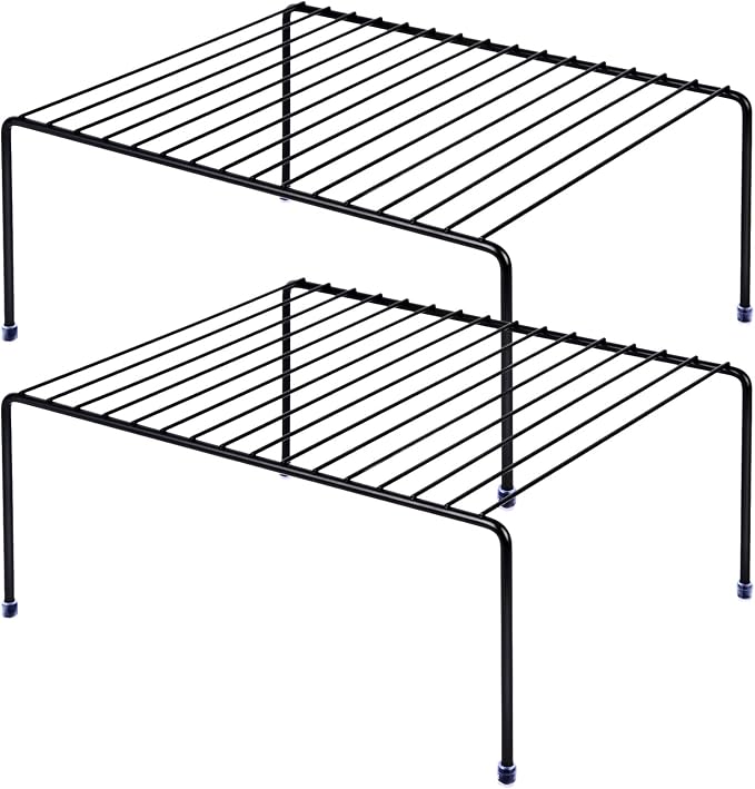 SIBAO Kitchen Cabinet Storage Shelf Rack/Plastic Feet - (13.1 x 10.2 Inch) - Steel Metal - Rust Resistant Finish - Cups, Dishes, Cabinet & Pantry Organization (2, Black) by Unknown