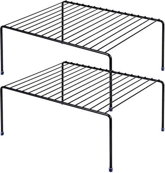 SIBAO Kitchen Cabinet Storage Shelf Rack/Plastic Feet - (13.1 x 10.2 Inch) - Steel Metal - Rust Resistant Finish - Cups, Dishes, Cabinet & Pantry Organization (2, Black) by Unknown