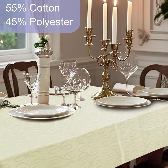 Cream Tablecloth (Seats 8-10), Jacquard Tablecloths for Rectangle Tables 60"x102" (5-7ft) - Cotton & Polyester Blended, Washable & Reusable, 1PC Cream Table Cover for Dinner & Banquet, Bows - Image 4