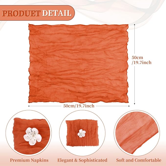 fani 100 Pack Gauze Cheesecloth Napkins, 20 x 20 in, Burnt Orange | Wrinkled Table Napkins, Soft Cotton, Rustic Decorative, Weddings, Party, Dinner Table, Everyday Use - Image 2
