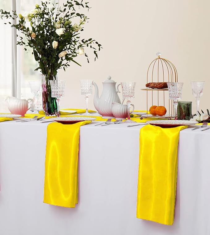 MDS® Pack of 50 Satin Napkins 12 x 12 Inch, Soft Silky Reusable Cloth Dinner Table Napkins for Wedding Décor, Reception, Birthday, Parties, Banquets, Catering, Restaurants & Hotel - Yellow - Image 5