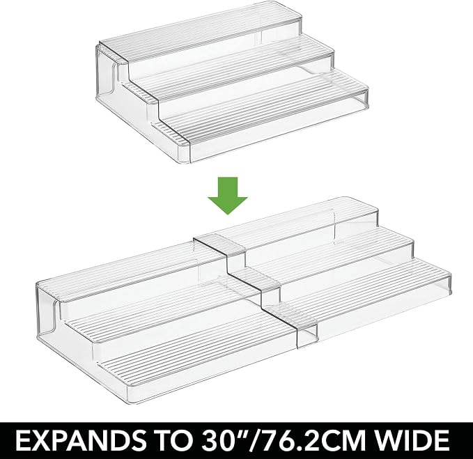 mDesign Plastic Expandable 3-Tier Storage Cabinet Shelf Organizer - Clear - Image 3