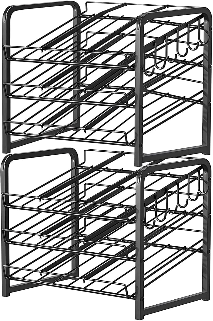 6-Tier Stackable Soda Can Rack Organizer for Pantry, Black, 2 Pack | Adjustable Can Dispenser Holds Up to 60 Cans, with 12 Hooks,Can Storage Holder for Various Ounces of Canned Food Soda Drinks - Image 9