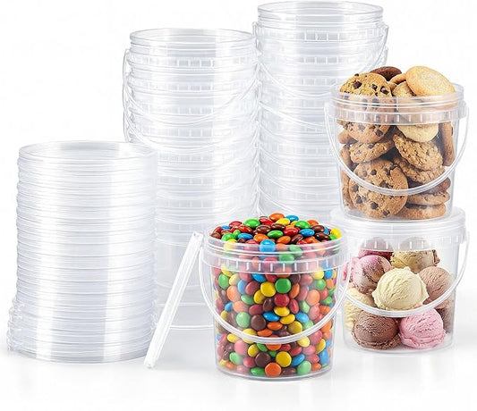 20 Pack 16 oz /500 ml Clear Plastic Bucket with Handle and Lids Food Storage Containers Freeze Safe Ice Cream Tubs for Deli Kitchen Drinks Home by Unknown