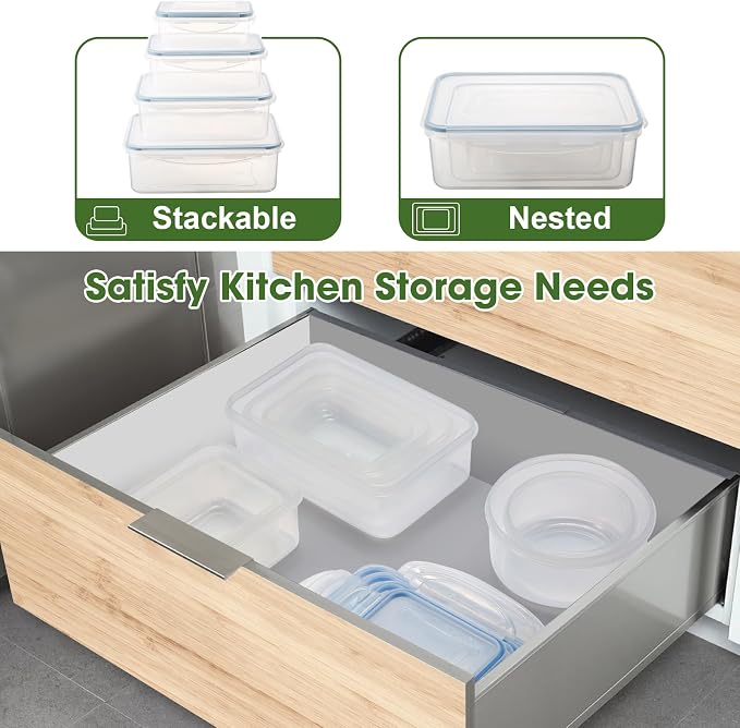 YASHE Food Storage Containers 16PCS (8 Containers + 8 Lids), Airtight Plastic Food Containers with Lids, Pantry & Kitchen Containers, Leak-Proof, BPA Free, Microwave & Freezer Safe - Image 5