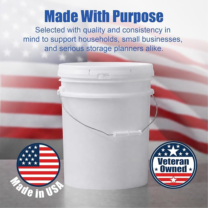 5 Gallon Bucket - Food Grade w/Lid BPA-Free,6 Pack -Natural | Airtight Gasketed Tear Strip Lid, Heavy-Duty 90 Mil HDPE Plastic Pail, Bulk Storage, Food Safe Durable Container, Made in USA - Image 7