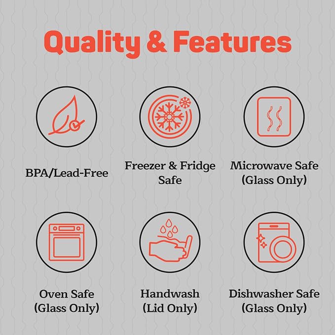 Emporio Kitchen Borosilicate Glass Food Storage Containers with Lids 24 Pieces, BPA-Free Stackable Lunch & Leftover Containers, Microwave, Freezer & Dishwasher Safe, 100% Airtight Leak-Proof, Black - Image 6