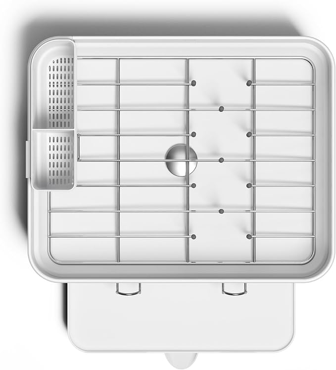 simplehuman Steel Frame Dishrack, Compact Dish Drying Rack for Small Kitchens, 360º Easy Drain Swivel Spout, Anti-Residue Coating, Moisture Control Surface, White - Image 5
