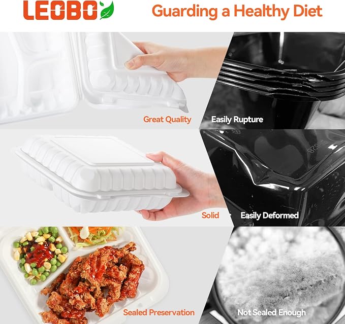 65 Pack 30oz 7.8 Inch To Go Containers - Shrink Wrapped No Pre-Wash | 3 Compartment Reusable & Sturdy | Microwave, Dishwasher and Freezer Safe Meal Prep Boxes for Leftovers, Catering & Takeout - Image 4
