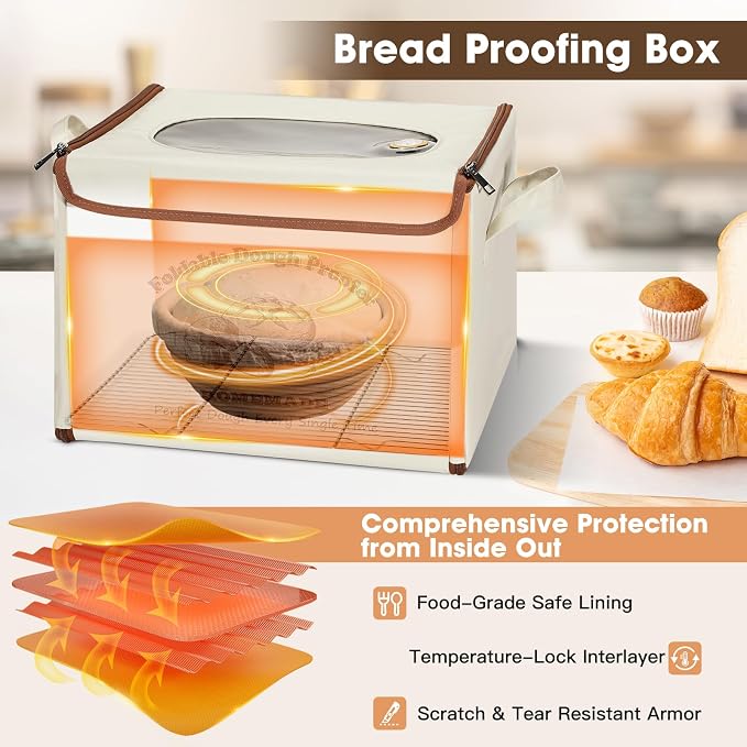 Foldable Bread Proofing Box for Sourdough,50°F-130°F Temp Controlled Dough Proofer with 1-12H Digital Timer,Electric Proofing Container Sourdough Bread Baking Supplies for Home Baking,Yogurt Making - Image 2