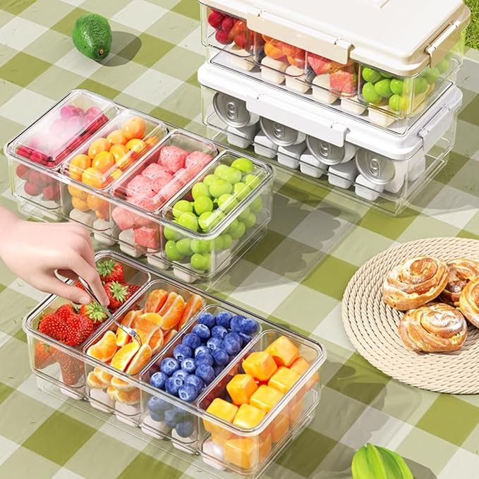 3Pack Ice Chilled Condiment Caddy with 4 Removable Containers Taco Ingredient Server with Lid Cooled Garnish Caddy Tray for Taco Mimosa Bar Sauce Fruits&Veggies White - Image 3