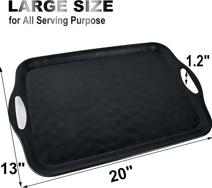 ECOIOU 20x13 inch Extra Large Serving Tray with Handles, Set of 2, Black | Melamine Platters for Serving Food, Turkey, Cookie, Rectangular Trays for Eating, Raised Dots Matt Finished, Dishwasher Safe - Image 2