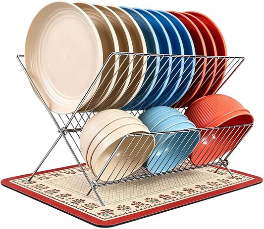 Stainless Steel Foldable Dish Drying Rack, 2 Tier Collapsible Kitchen Rack for Counter by Unknown