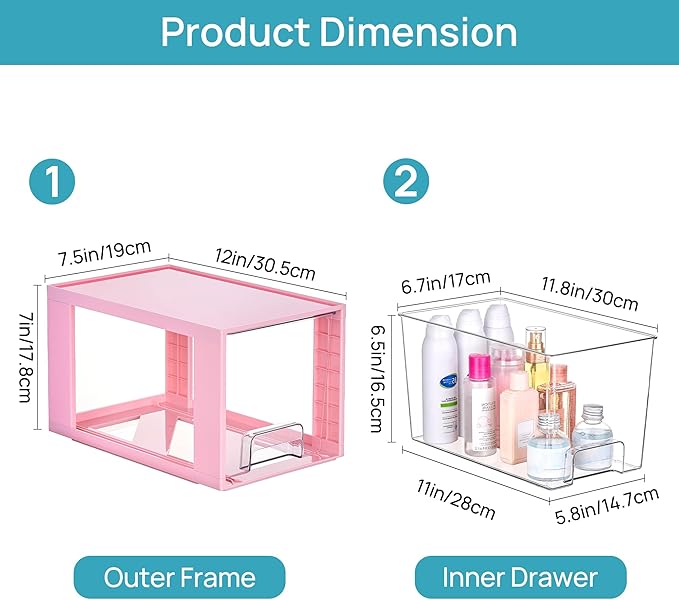 Vtopmart 4 Pack Large Stackable Storage Drawers, Pink - Image 3