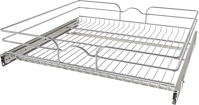 Rev-A-Shelf Steel Wire Pullout Drawer Organizer Shelf for Kitchen Cabinets, Slide Out Storage Basket, Min Opening Width of 23.5", 24" x 22", 5WB1-2422CR-1 by Rev-A-Shelf