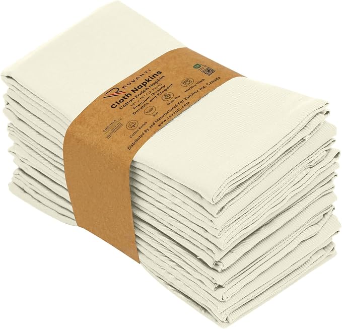Ruvanti Cloth Napkins Set of 12, 18x18 Inches Napkins Cloth Washable, Soft, Durable, Absorbent, Cotton Blend. Table Dinner Napkins Cloth for Hotel, Lunch, Restaurants, Wedding Parties - Ivory/Cream - Image 9