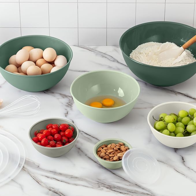 COOK WITH COLOR Mixing Bowls with Lids - 12 Piece Plastic Nesting Bowls Set includes 6 Prep Bowls and 6 Lids, Microwave Safe Mixing Bowl Set, Sage - Image 6