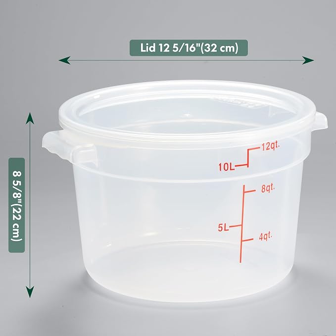 12 Quart Translucent Round Food Storage Container with Lid, Pack of 4 – NSF Listed, BPA-Free, Commercial-Grade Polypropylene, Freezer & Dishwasher Safe, Non-Stick, Easy-Read Graduations - Image 2
