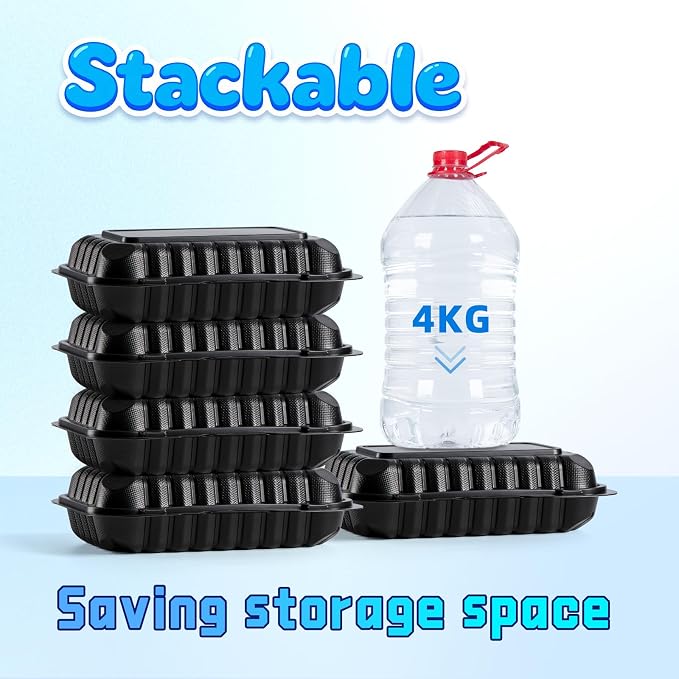 YANGRUI 50-Pack 28oz 9x6 Takeout Containers - Shrink Wrapped No Pre-Wash | Heavy Duty Mineral PP, Microwave & Freezer Safe | Reusable Clamshell for Meal Prep, Work Lunch, Leftovers, Picnic & Party - Image 5