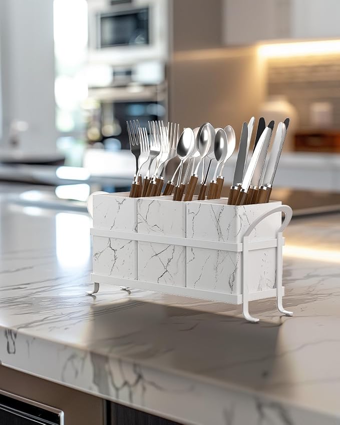 Marble Utensil Holder for Countertop - Stylish Marble Kitchen Accessories for Effortless Organization, Ideal Silverware Caddy for Party, Farmhouse Decor Friendly - Image 4