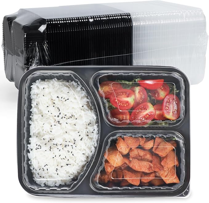 40 Pack 38oz Meal Prep Containers - Shrink Wrap Ready To Use | Reusable Leakproof 3 Compartment To Go Boxes | BPA-Free, Microwave & Freezer Safe | Portion Control Takeout Food Storage by FRESHPAK