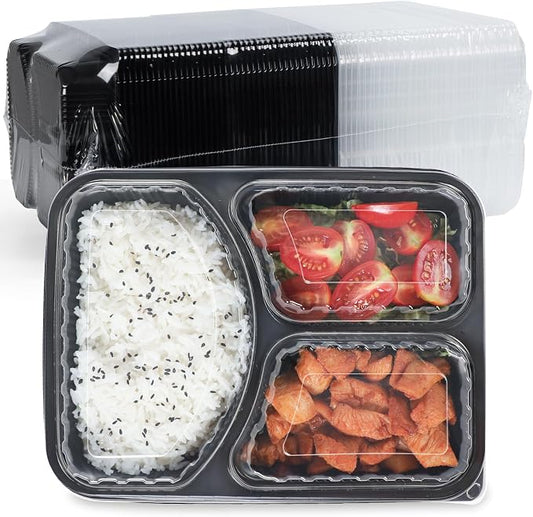 40 Pack 38oz Meal Prep Containers - Shrink Wrap Ready To Use | Reusable Leakproof 3 Compartment To Go Boxes | BPA-Free, Microwave & Freezer Safe | Portion Control Takeout Food Storage by FRESHPAK