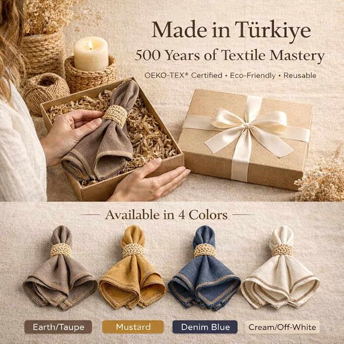 Odin 100% Turkish Cotton Dinner Napkins Set of 4, 18x18 Inch, Clean Edge, Oeko-TEX Certified, Reusable Cloth Napkins for Dining, Entertaining, and Holiday Tables - Image 6