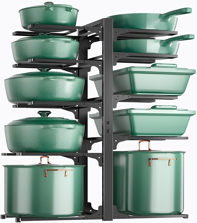 Pots and Pans Organizer Under Cabinet 23.6" 10-Tier Adjustable Black | 2 DIY Modes, Tool-Free Assembly, Max 150 Lbs, Fits Large Stockpots, Cast Iron Pans & Heavy Cookware, For Kitchen Cabinets by ORDORA