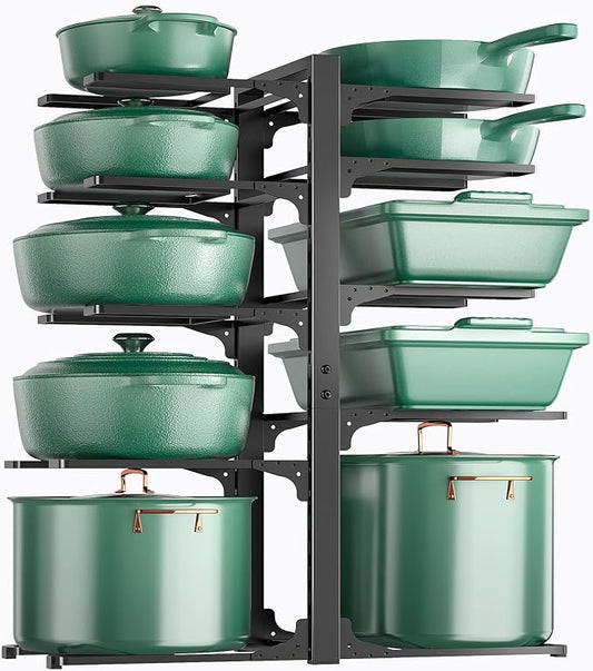 Pots and Pans Organizer Under Cabinet 23.6" 10-Tier Adjustable Black | 2 DIY Modes, Tool-Free Assembly, Max 150 Lbs, Fits Large Stockpots, Cast Iron Pans & Heavy Cookware, For Kitchen Cabinets by ORDORA