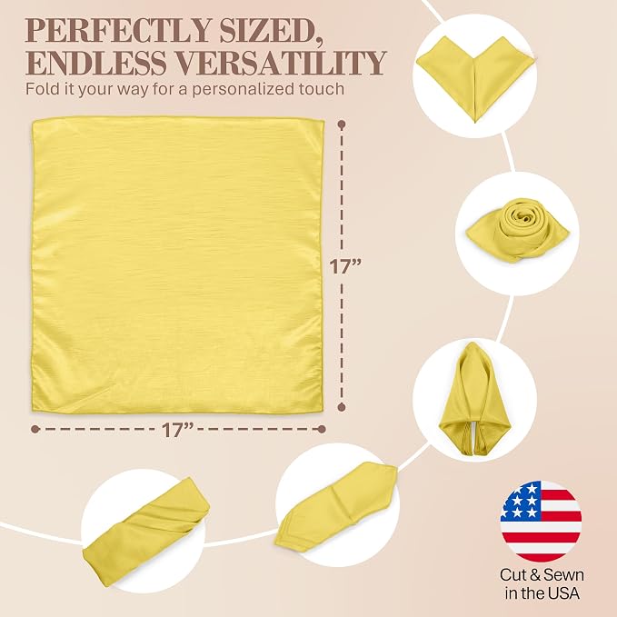 17x17-Inch Shantung Cloth Napkins, Cornsilk, Set of 120 | Bulk Case of 10 Dozen, Satin, Square, 100% Polyester Fabric, Reversible, Faux Dupioni Silk Reverse Side, Machine Washable - Image 6