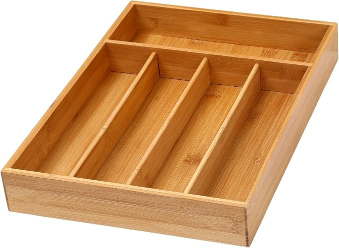 YBM HOME Pack of 6 Bamboo Cutlery Tray Flatware Silverware Drawer Organizer with 5 Compartments, 338 - Image 2
