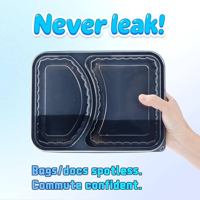 YANGRUI Meal Prep Containers 40 Pack 41 oz - Shrink-Wrapped No Pre-Wash | 2 Compartment Leak-Resistant Bento Box | BPA Free Shatterproof PP | Microwave Safe To-Go Food Storage for Leftovers & Parties - Image 4