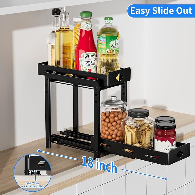BOIVSHI Pull Out Spice Rack, Cabinet Spice Organizer, 5.3''Wx10.8''Dx9.2''H | Height Adjustable Vertical Spice Rack for Cabinet, 2 Tier Spice Racks for Inside Cabinets, Made of Metal for Easy Assembly - Image 4