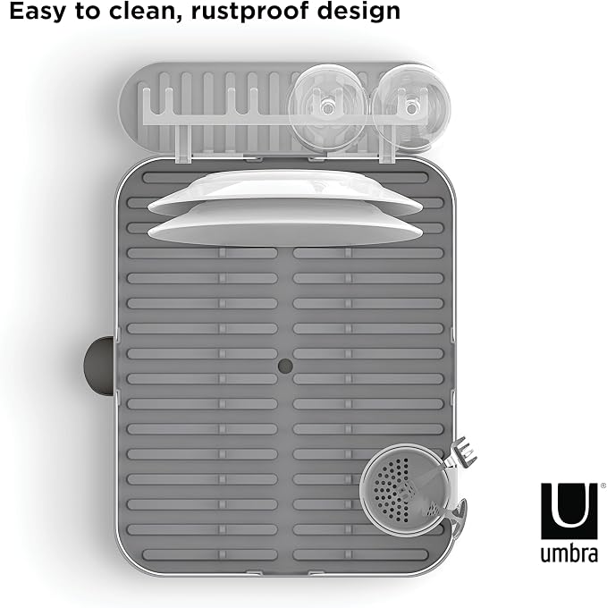 Umbra Holster Dish Rack– Molded Plastic Dish Drying Rack with Drainage Spout, Charcoal - Image 5