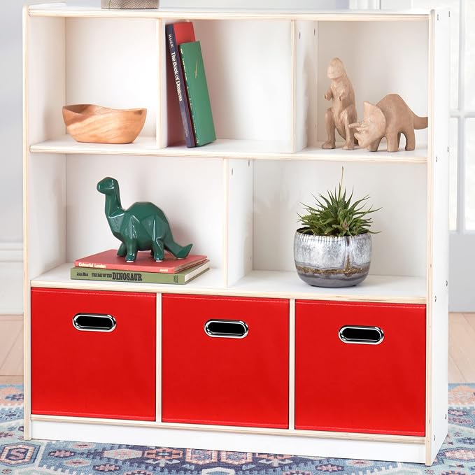 Black Fabric Cubby Storage Bins,13x13x13 Inches ,Cube Organizer Bin Foldable Storage Boxes with Dual Handles Fabric Organizer Box and collapsible Storage basket,Set of 6 ,Red - Image 4
