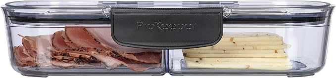 Progressive Prokeeper + Deli Storage Set: Air-Tight Silicone Sealed Containers w Grooved Bottom, Dry Erase Lid, BPA-Free, Stackable, Keeps Meats & Cheeses Fresh Longer, PKS-710C Split Deli 1.6L - Image 3