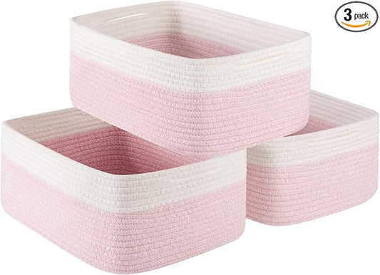 OIASKET Storage Baskets for Organizing 3 Pack, Woven Baskets for Shelves, | Closet Organizer Bins with Handle, Empty Gift Basket, Toy Storage for Toys, Blankets, Towels, Clothes, Books, 15"x11.42"x6.7" by OIASKET